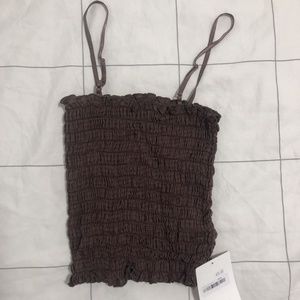 OAK + FORT brown cropped top, US XS-S